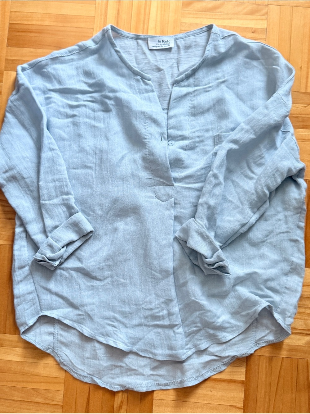 Light Blue Relaxed V-Neck Blouse by In Basic